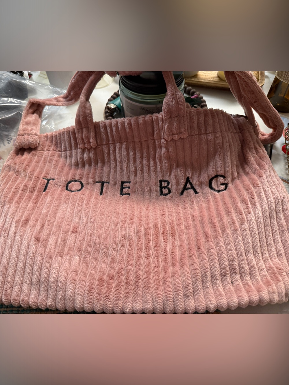 Pink Ribbed Tote Bag